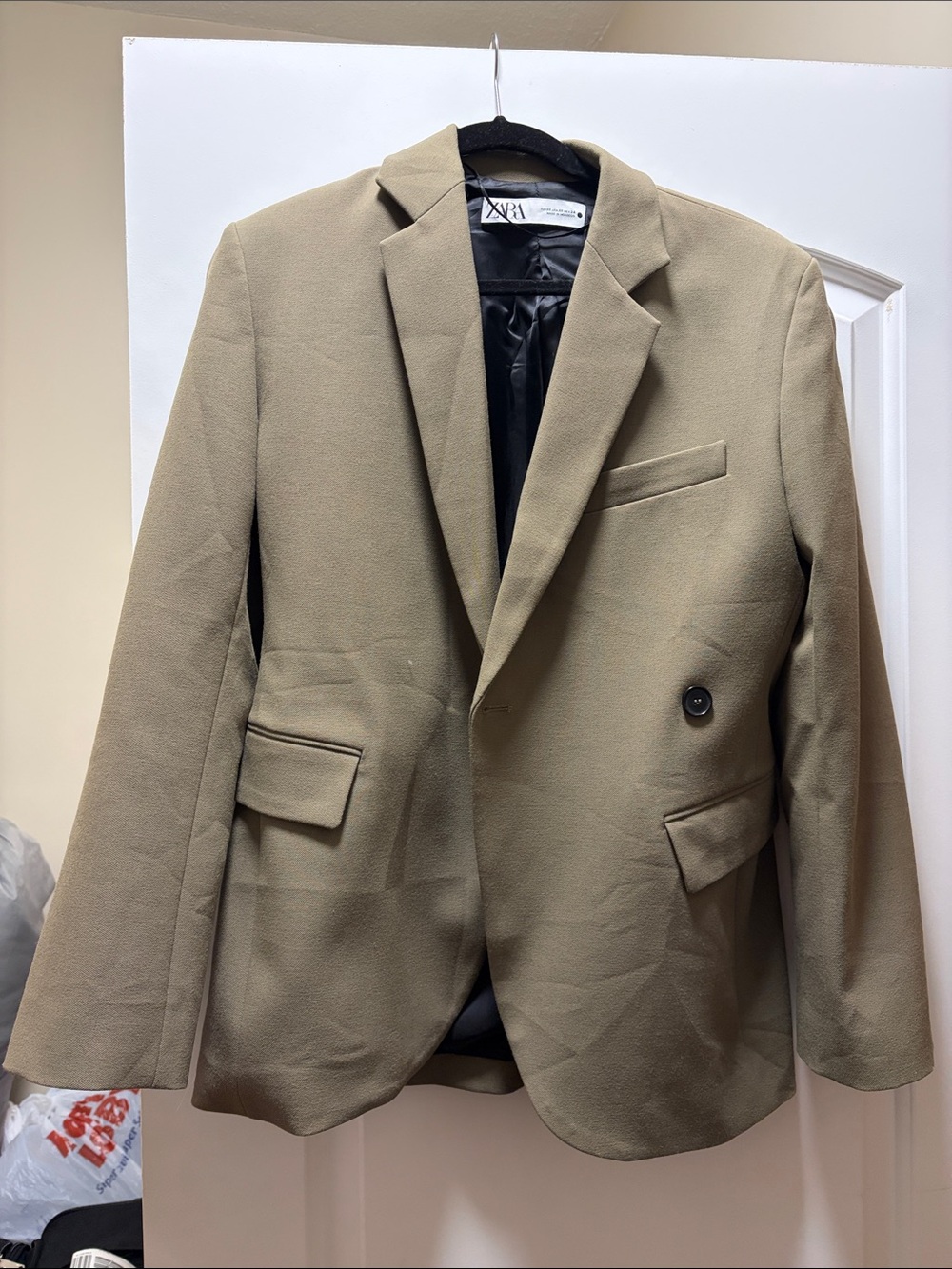 Zara Oversized Olive-Tan Single-Breasted Women's Blazer